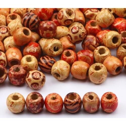50pcs Mix Painted Pattern Loose Spacer Beads 11x12mm Natural Wood Beads For Jewelry Making DIY Necklace Bracelet Accessories