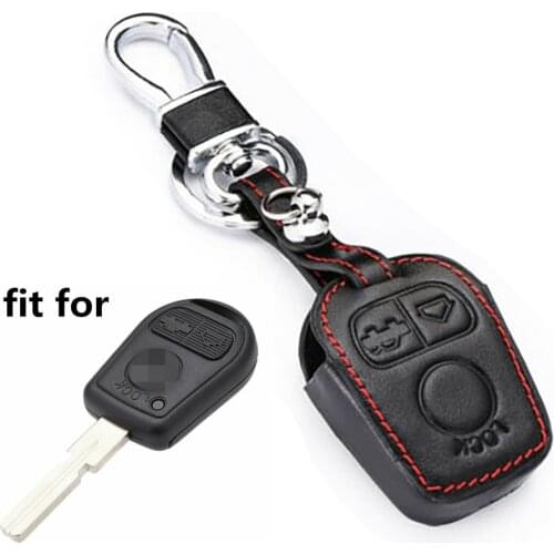 Key Cover Black Leather 3 Buttons Key Chain Cover Case For BMW E34 E36 E38 E39 E46 3 5 7
