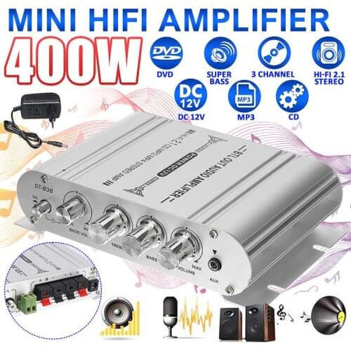 12V3A Power+Audio Cable ST-838 MINI Digital Hi-Fi Car Power Amplifier 2.1CH 40W 2x20W Digital Subwoofer Stereo BASS Audio Player