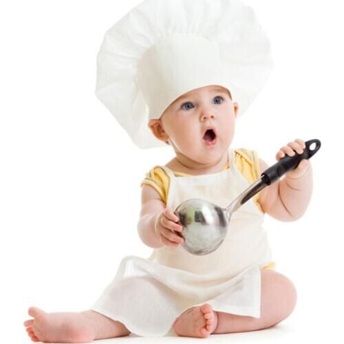Infant Baby Photograph Accessaries Chef Cap and Apron Suit Lace-up Kitchen Apron and Hat for Baby Photographing and Cosplay