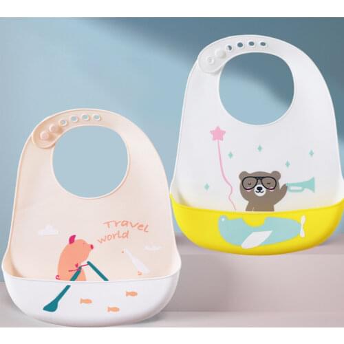 Cartoon Animal Baby Bibs Waterproof Soft Silicone Baby Girl Boy Feeding Stuff Printed Adjustable Kids Children Bib Apron