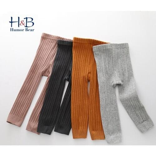 Humor Bear Spring Autumn Double Needle Leggings Girl Combed Cotton Ribbed Leggings Baby Soft Lace Knitted Pant
