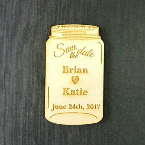 Customized Bride Groom names Mason Jar Wedding wooden Save the Date Magnets engagement party favors company gifts invites insert