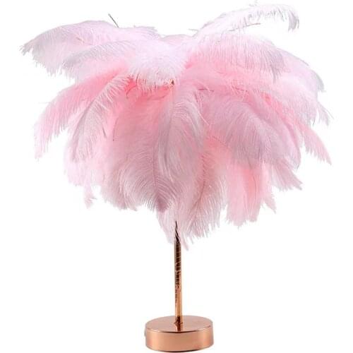 Creative feather Table lamp warm white light tree feather lampshade girl LED wedding decorative lights pink white birthday gift