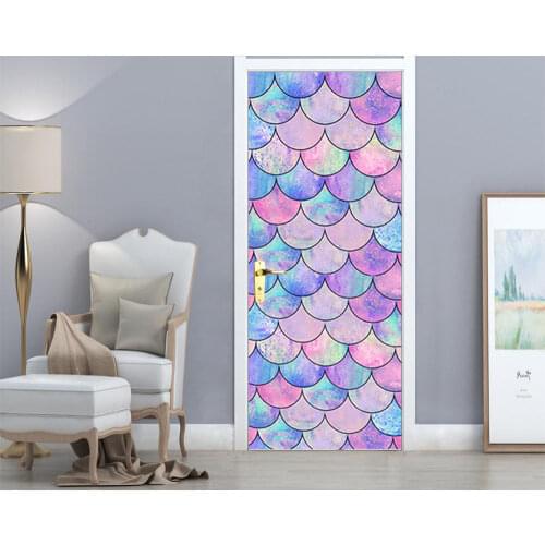 Creative 3D Mermaid Watercolor Scales Door Sticker Self Adhesive Wallpaper DIY Renovation Waterproof Poster Home Decor Decal