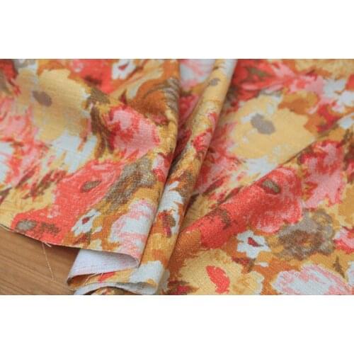 LEO&LIN Heavy linen painting style sunflower full color red yellow fabric 1.4 meters width fabric material patchwork (1 meter)