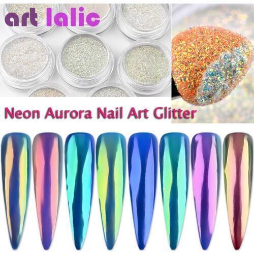 Artlalic 1 Box Magic Mirror Neon Aurora Pigment Powder 0.2g Colorful Dust Manicure Nail Art Glitter Laser Powder Decorations