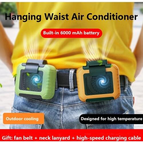 Mini Portable Fan Waist Clip Fan USB Rechargeable Air Conditioner 6000Mah for Outdoor Working Camping Fishing Leafless fans