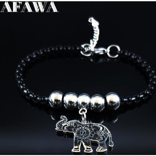 2021 Fashion Elephant Stainless Steel Charm Bacelet Women Black Color Bracelets Bangle Jewelry bisuteria acero inoxidable B18494