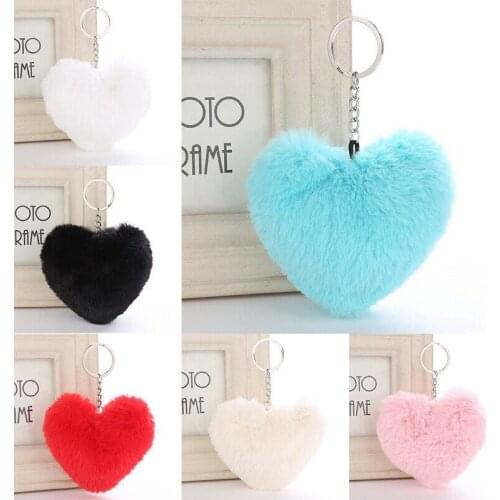 Soft Fluffy Keychain Pompom Heart Shape Key Ring Handbag Pendant Accessories