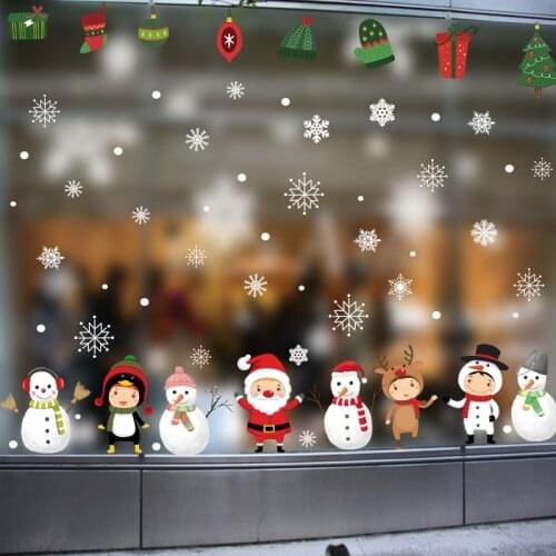 Window Stickers Cute Snowman Restaurant Mall Decoration Snow Glass Window Wall Stickers DIY Decal Snowflake Christmas Decor