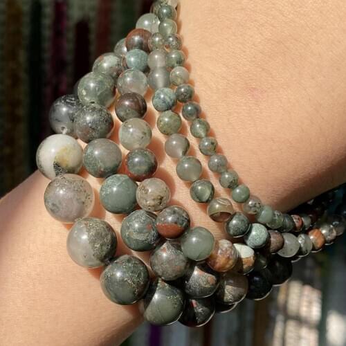 Natural Stone African Bloodstone Round Loose Beads For Jewelry Making Diy Bracelet Charm Accessories 4 6 8 10 12mm Pick Size 15