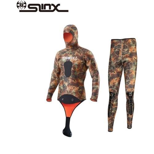 Camouflage Spearfishing wetsuit men 5MM neoprene two piece Hooded diving suit Scuba snorkeling surfing winter thermal swimwear