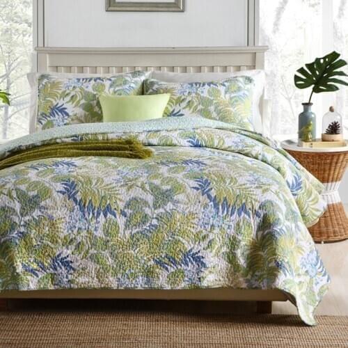 New Luxury Quality Cotton Bedspread Quilt Set 3pcs Coverlet Green Printed Quilts Bed Cover Pillowcase 230X250cm Bedding Blanket