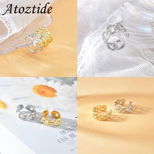Atoztide New Stainless Steel Wide Oval Shape Open Adjustable Ring Fashion Design Gold Man For Women Girl Birthday Jewelry Gift