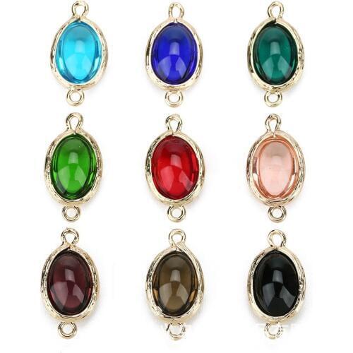 5pcs / bag 12x23mm metal edging oval oval glass double ring pendant DIY necklace sweater chain earrings accessories