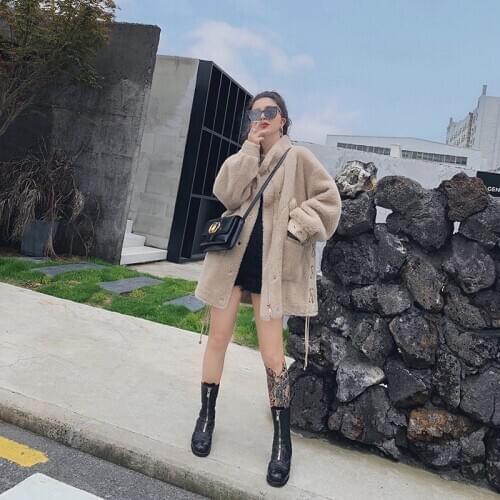 Sheep Real Shearling Fur Coat 2020 Winter Jacket Women 100% Wool Coat Female Leopard Suede Liner Korean Jackets MY3518 s