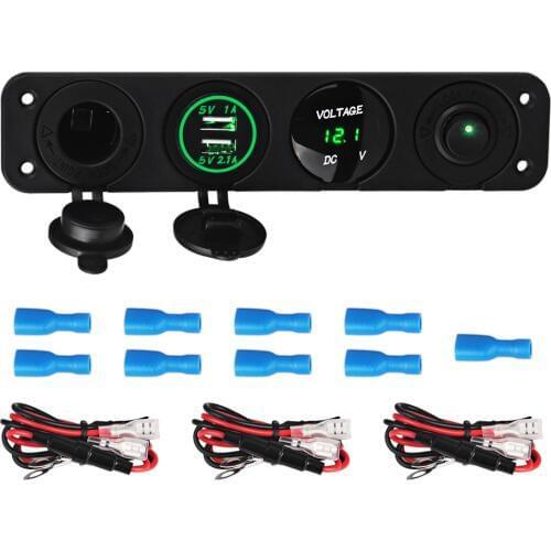 4 Hole Yacht Switch Panel Dual USB Car Socket Charger Led Voltmeter Meter Cigarette Lighter 12V Auto Boat Marine Truck