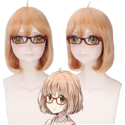Kyokai No Kanata Kuriyama Mirai Short Orange Pink Synthetic Cosplay Hair Wig + Free Wig Cap