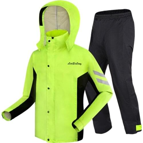 Fashion Adult Split Raincoat Hiking Outdoor Motorcycle Reflective Men Women Removement Brim Raincoat Rrain Pants Suit