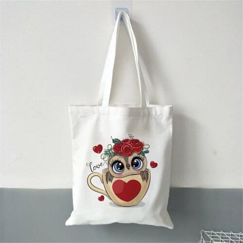 Simple Shopping Bag Tote Bag Harajuku Shopper Bag High Quality Large Capacity Cute Animal Fun Lovely Owl Printed Canvas Handbag