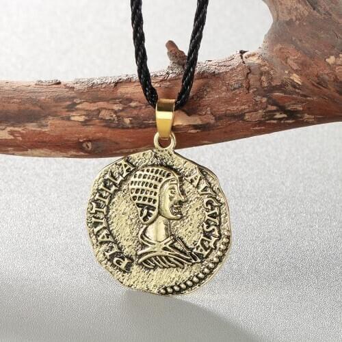 QIAMNI Vintage Disc Denier Plautilla Coin Pendant Necklaces Gifts Women Men Avgcsta Commemorative Jewelry Charm Bijoux Collier