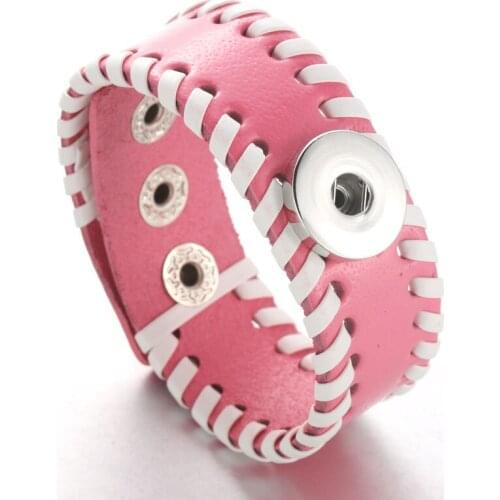 Pink Snap Leather Bracelet Hot Sale Retro Handmade Braided Leather Snap Button Bracelet Bangles fit 18MM Snap Jewelry 4397