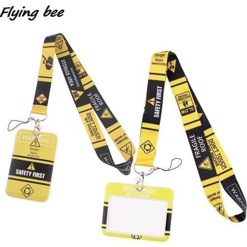 Flyingbee X1949 Yellow Warning Safety First Card Holder ID Holder Bus Card Holder Staff Card Lanyard For Key Phone DIY Hang Rope