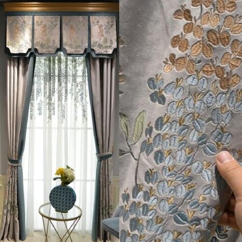 New European Style Chenille Curtains, High-grade Embroidered Blackout Fabrics, Blue Curtains for Living Dining Room Bedroom