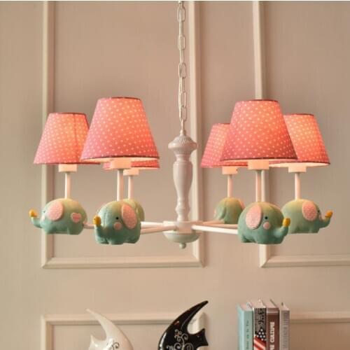 Nordic childrens room bedroom chandelier boy girl cartoon led ceiling chandelier card love little elephant garden light
