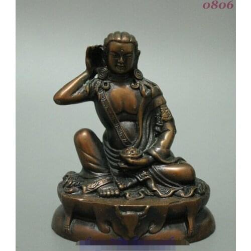 Tibet Tibetan Pure Bronze Buddhism Arhat Milarepa Buddha Seat Deer Head Statue