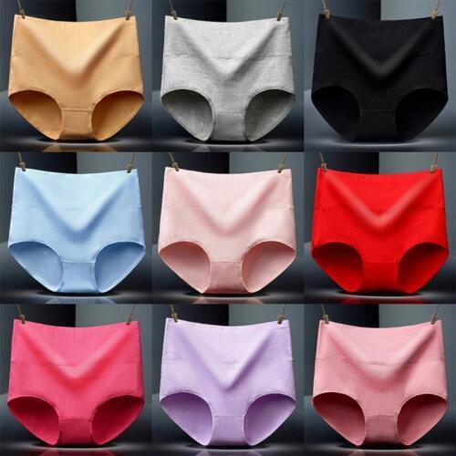 9 Colors Cotton High Waist Panties Solid Breathable Hip Elastic Women Shapewear Panty Plus Size Briefs