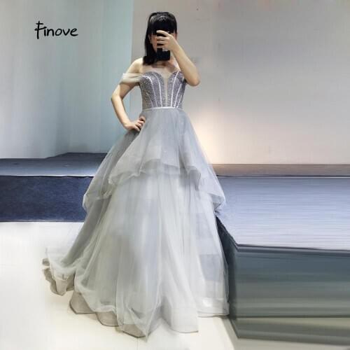 Evening party dresses,off-shoulder v-neck ball gown long dress by Finove
