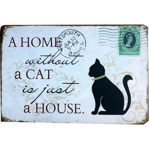 Vintage matal tin letters slogan " a home without a cat is just a house" wall art craft home decor mural 30x20CM