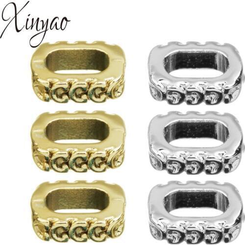 XINYAO 30pcs 6x9mm Gold Color Round Letter Beads With 2.5x6mm Big Hole Perle Hollow Loose Spacer Beads For Diy Jewelry Making