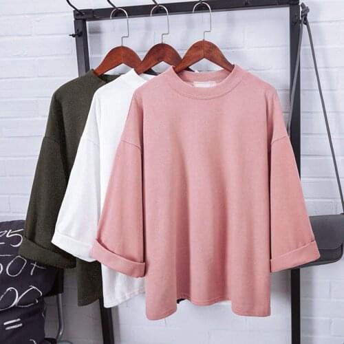 Women Solid Color 3/4 Sleeve T-Shirt Large Size Loose Skinny Pullover Tops for Women Summer