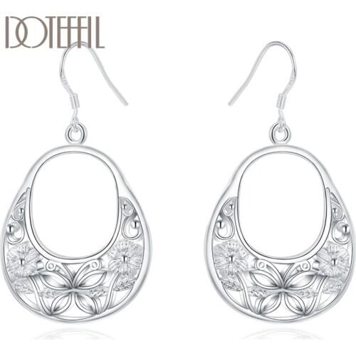 DOTEFFIL 925 Sterling Silver Butterfly Flower Drop Earring For Women Lady Wedding Engagement Party Fashion Jewelry