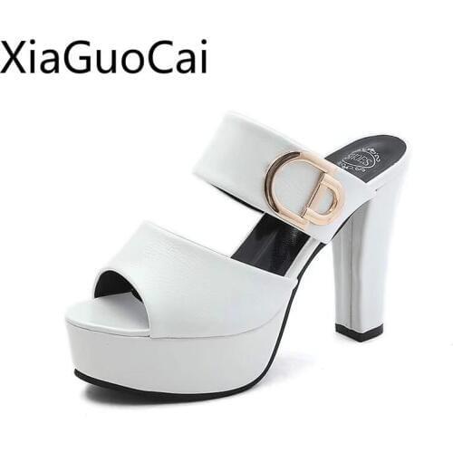 High Heels New Womens Slippers Shoes Handmade Female Waterproof Slippers Platform Thick High Heel Slippers