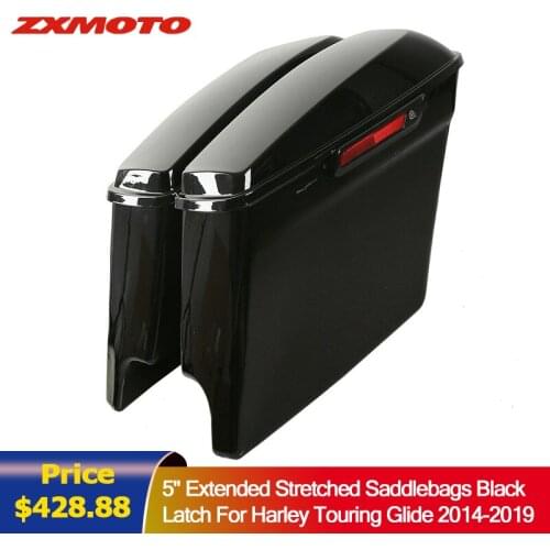 ZXMOTO 5" Extended Stretched Saddlebags Painted Vivid Black Latch For Harley Touring Glide 2014-2019 Motorcycle Accessories ZXMT