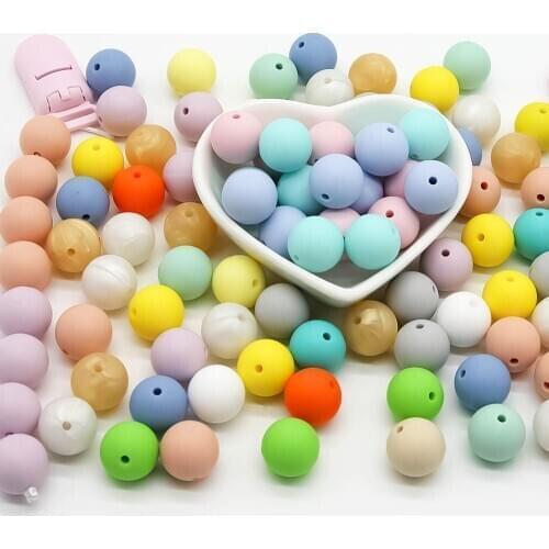 Cute-idea 9mm 100pcs Baby Pearl Teether Necklace Food Grade Silicone Beads Nursing Teething Eco-friendly Sensory DIY Toy