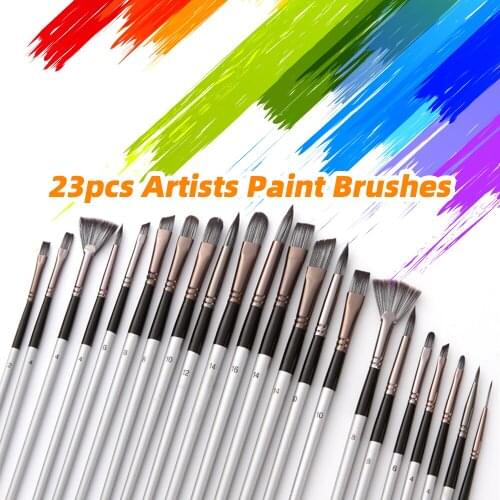 23pcs Different Sizes Paint Brushes Set Professional Nylon Hair Wooden Handle Paintbrush for Acrylic Painting Arts Supplies
