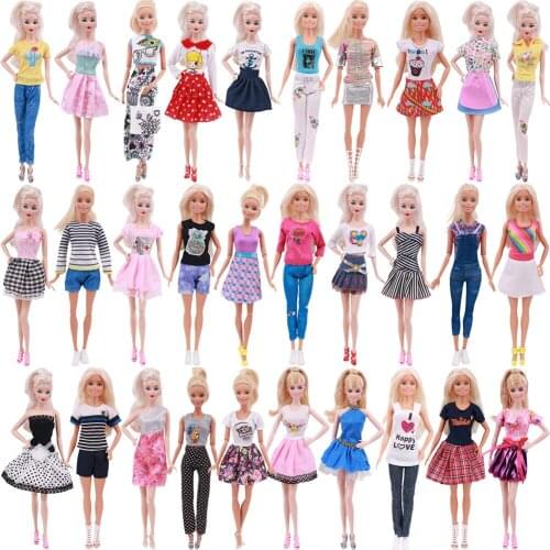 3/4Pcs/Lot Clothes For Barbies Doll Dress Cartoon Skirt&Shoes For Barbies Accessories Doll Casual Daily Wear Outfit Girl`s Gifts