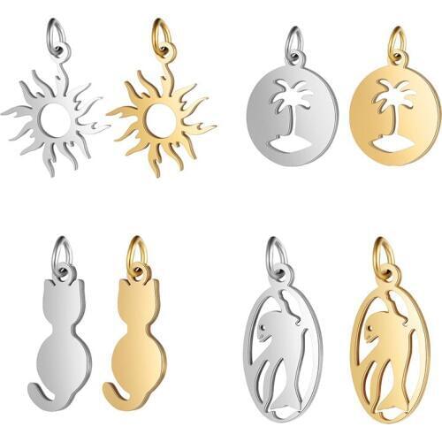 5pcs/lot 316L Stainless Steel Designer Dangle Pendants Gold/Steel Color High Quality Deocration Pendants DIY Jewelry Findings