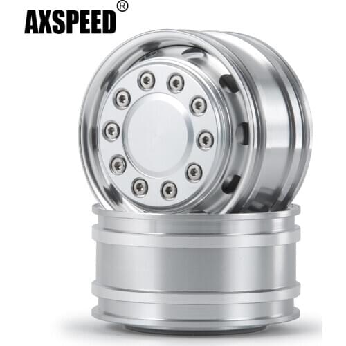 AXSPEED 1/2Pcs Metal 10 Spoke Front Wheel Rim Hub for 1:14 Tamiya Trailer Tractor Truck RC Car