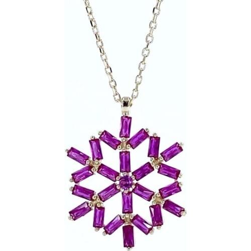Baget Fuchsia Quartz Snowflake Model Top Quality 925 Silver Necklace