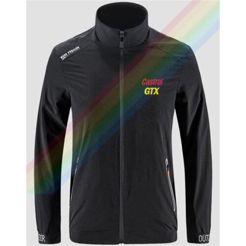 Castrol Classic Red Logo GTX Yellow Logo Slim Sport Jacket Outdoor Zippered Comfortable Soft Jacket Mens Casual Front Printing
