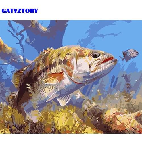Gatyztory Frame Painting By Numbers Animal Fish Acrylic Paints Handpainted Kits Canvas Drawing Unique Gift Home Wall Decor