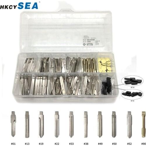 HKCYSEA 100pcs Uncut KD Car Key Blade Set With 100pcs Logos and 20pcs 4D/46 Chips for KD900/KD-X2/KD MINI Remotes