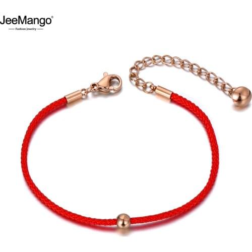 JeeMango Vintage Ethnic Chinese Style Stainless Steel Red Rope Hand-woven Bracelets For Women Creative Lucky Bracelet JB19142