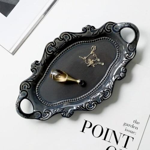 Ceramic dinner plates palace style western plate salad dessert plate ceramic double ear sushi cake plate creative embossed tray